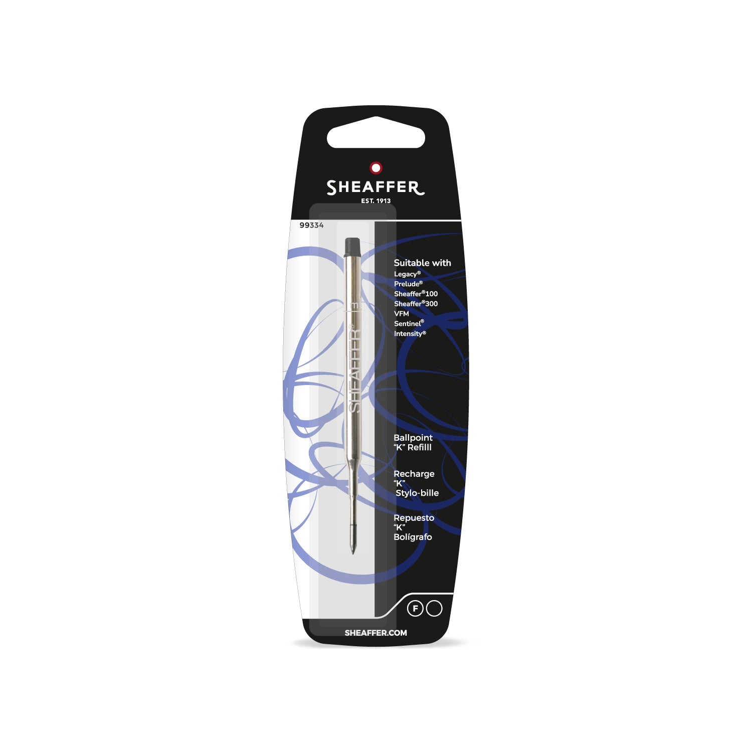 Sheaffer® Ballpoint Refill "K" Style - Black Fine - Blister Card