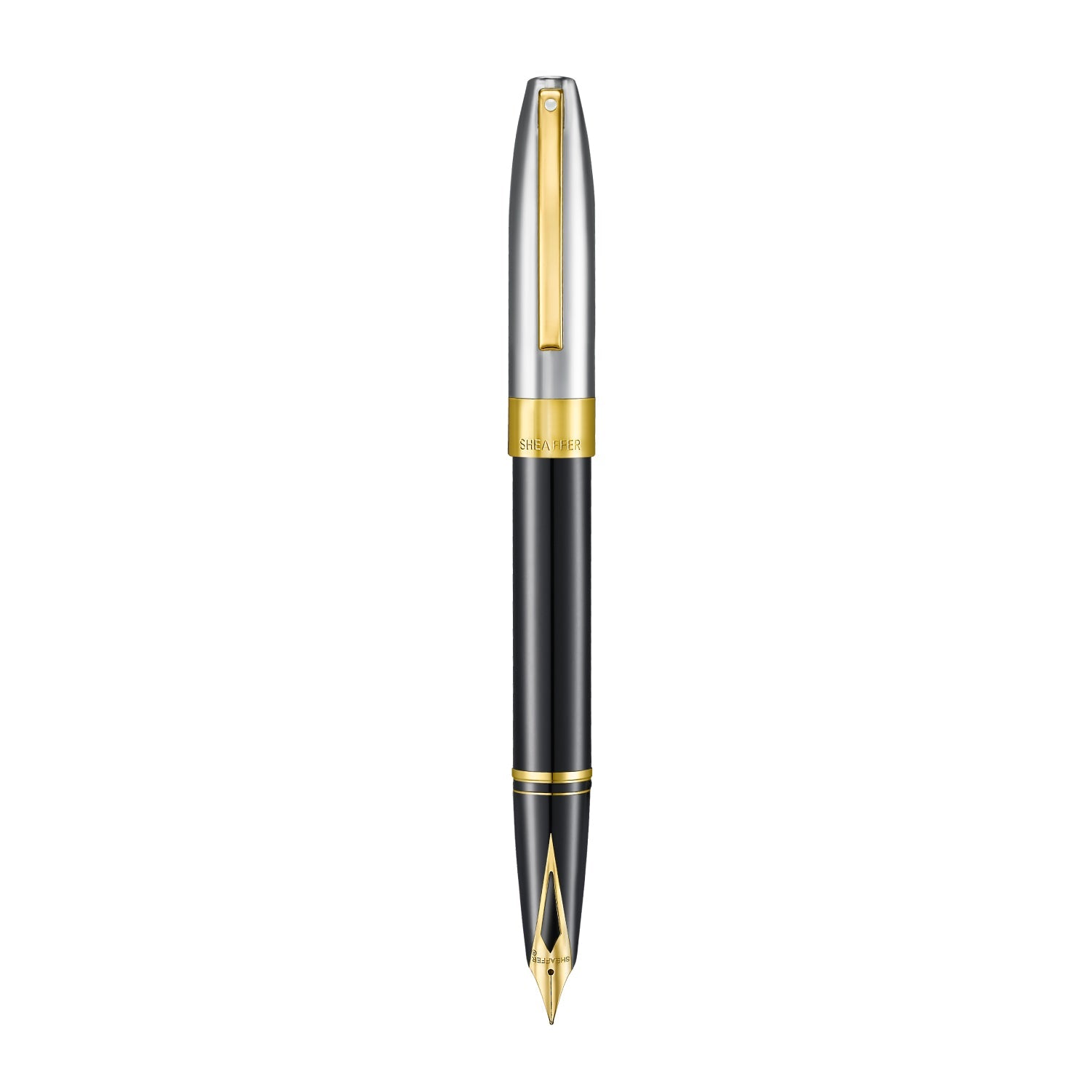 Sheaffer Legacy 9065 Glossy Black and Chrome Bi-color Fountain Pen with 14K PVD Gold-Plated, Stainless Steel Inlaid Nib and Trims